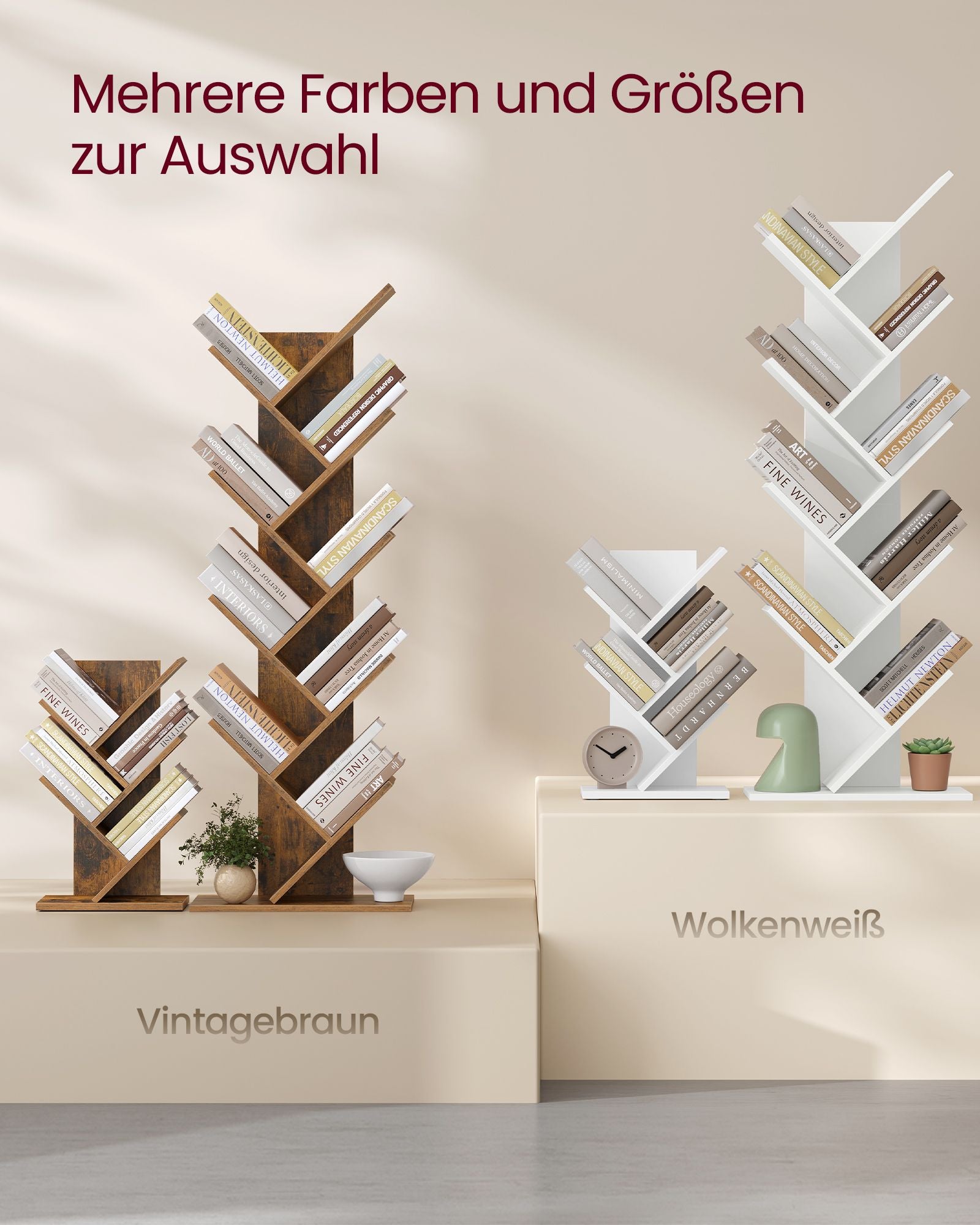 Boekenkast – boomvorm – ruimtebesparend – vintage bruin