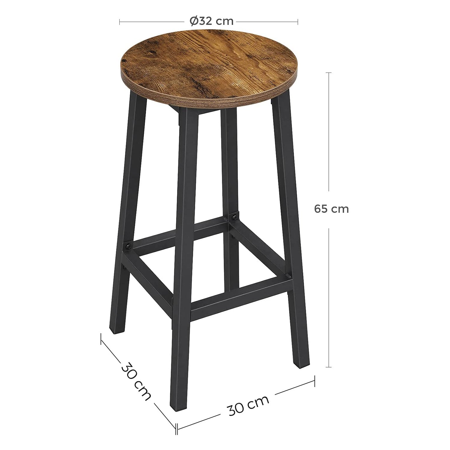Barkrukken - Set van 4 - Industrieel Design - Bruin / Zwart