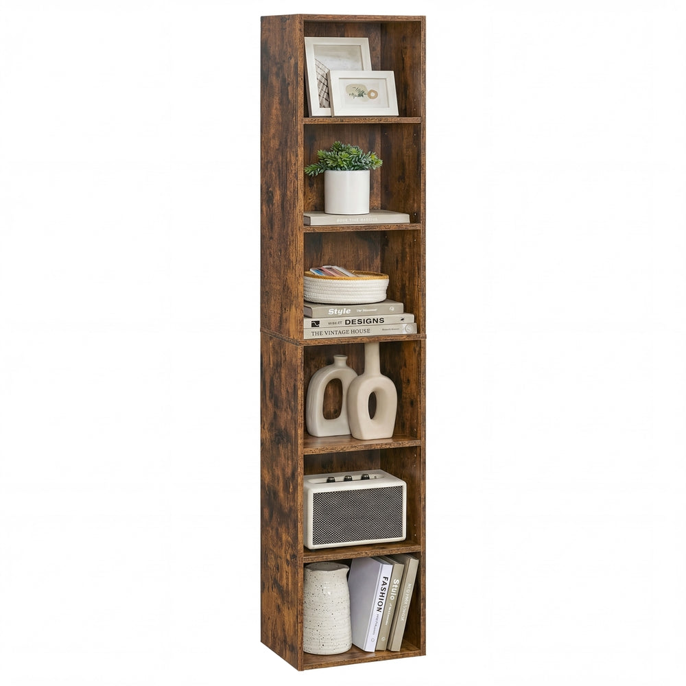 Boekenkast - 6 Planken - Smal - Verstelbare Planken - Vintage Bruin