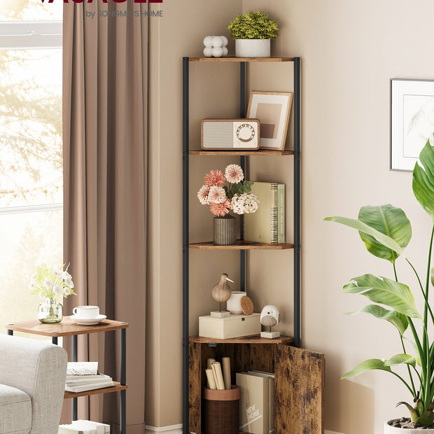 Hoekplank 5 niveaus - Vintage bruin - Inktzwart - Decoratieve wandplank