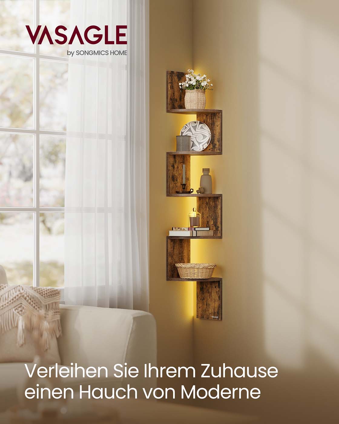 Hoekplank – LED-Verlichting – Veelzijdige Wandplank – Woonkamer of Slaapkamer