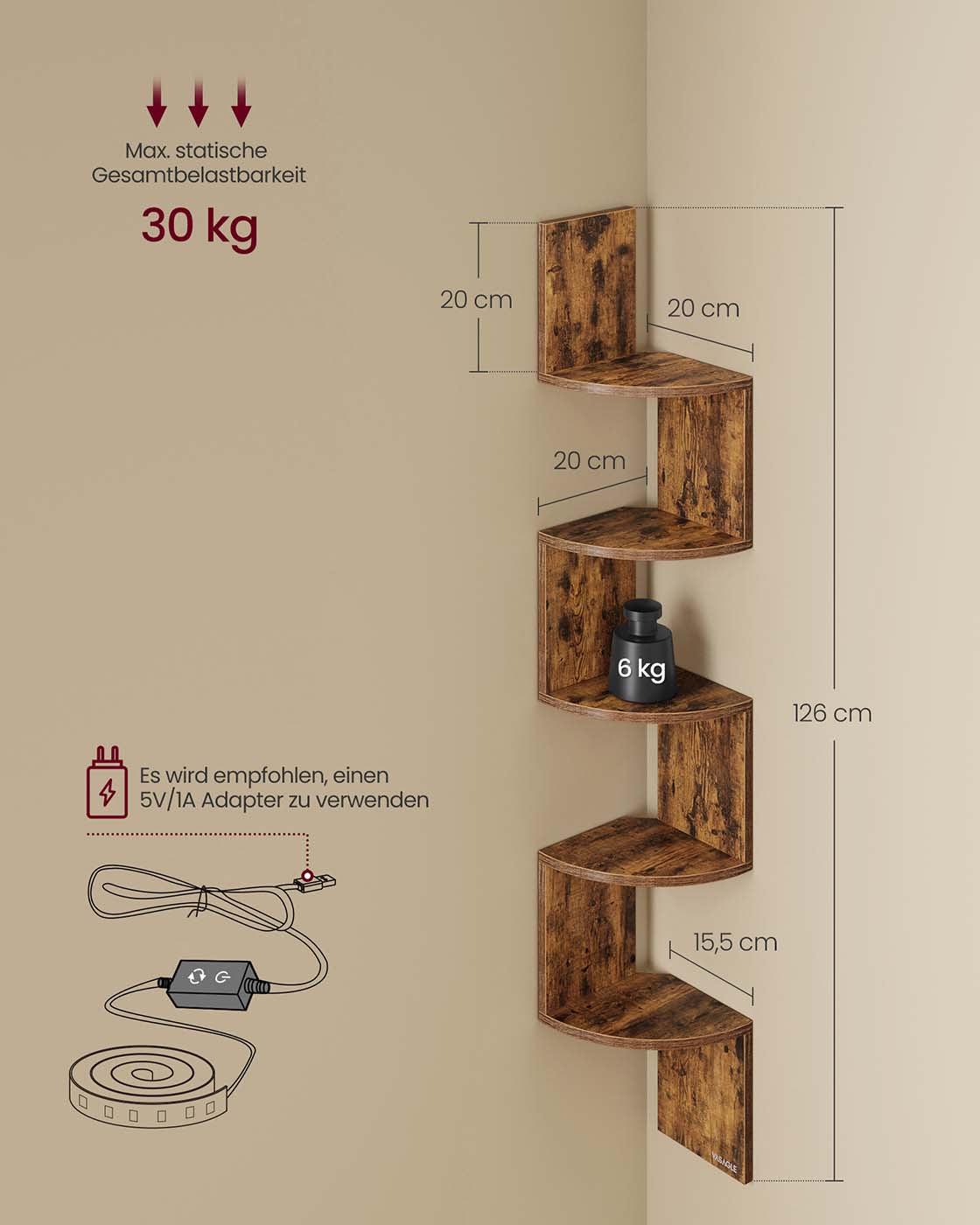 Hoekplank – LED-Verlichting – Veelzijdige Wandplank – Woonkamer of Slaapkamer