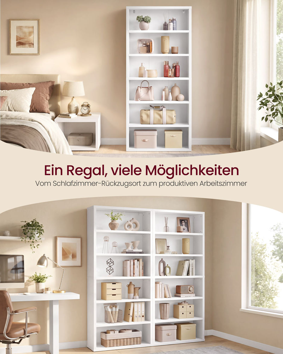 Boekenkast – 6 Planken – Verstelbaar – Met Anti-kantelset – 75 x 24 x 168 cm – Wolkwit