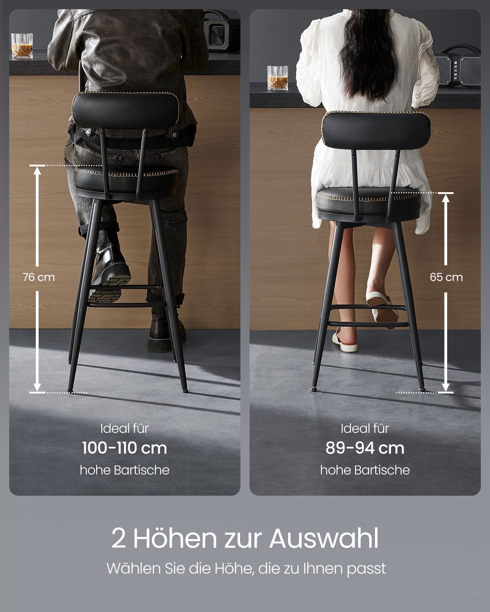 Barstoelen Set Van 2 Met Draaibare Rugleuning Inktzwart