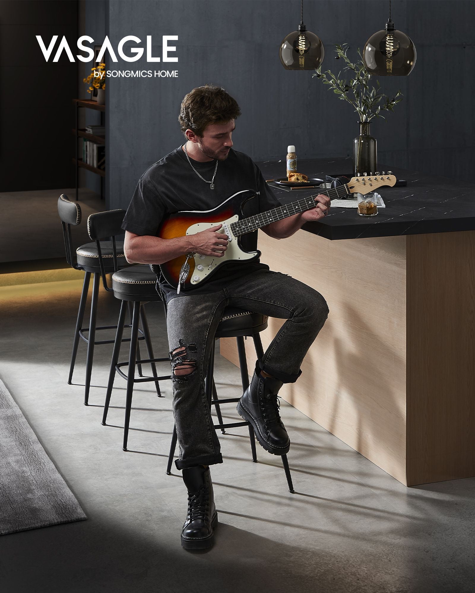 Barstoelen Set Van 2 Met Draaibare Rugleuning Inktzwart