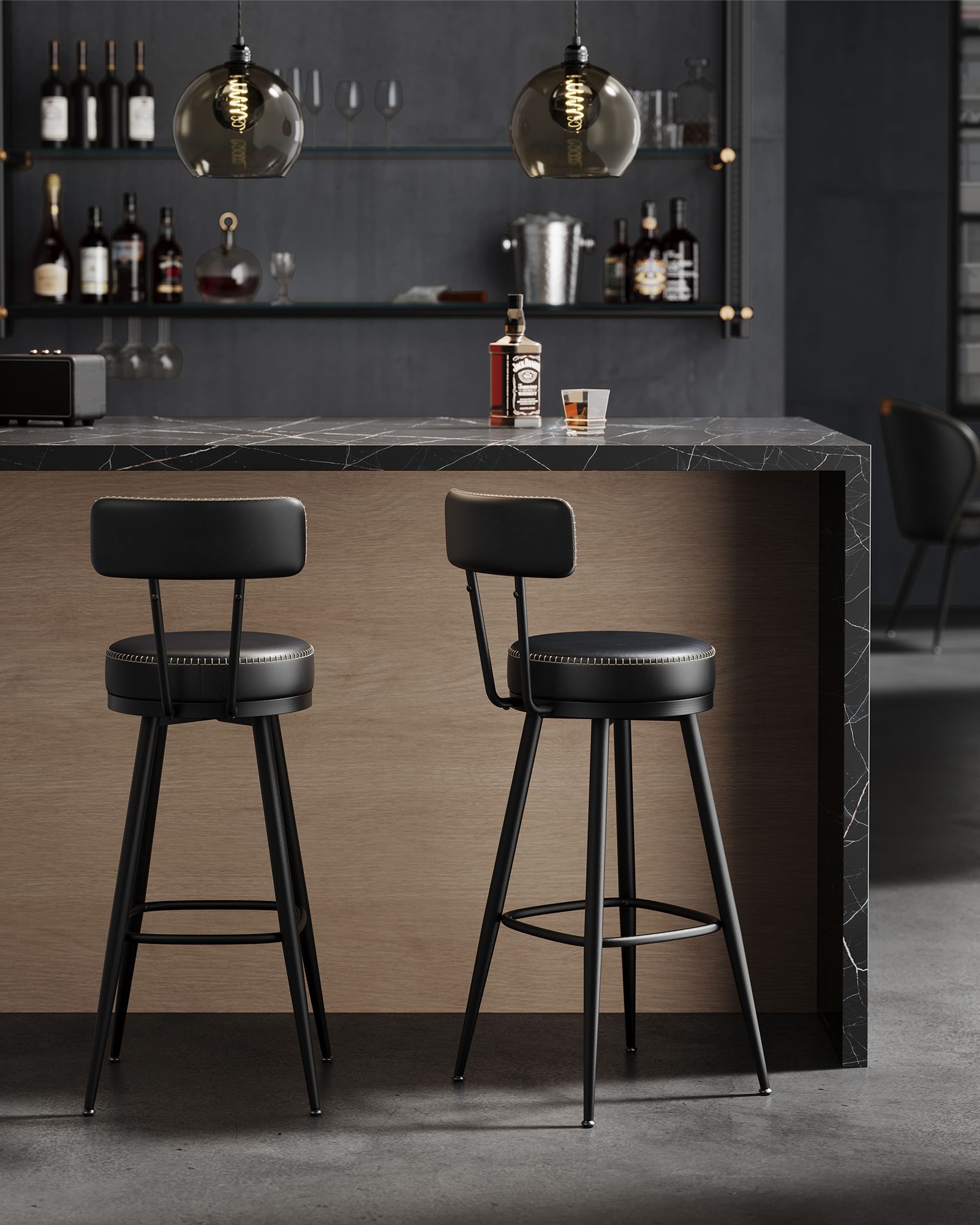 Barstoelen Set Van 2 Met Draaibare Rugleuning Inktzwart