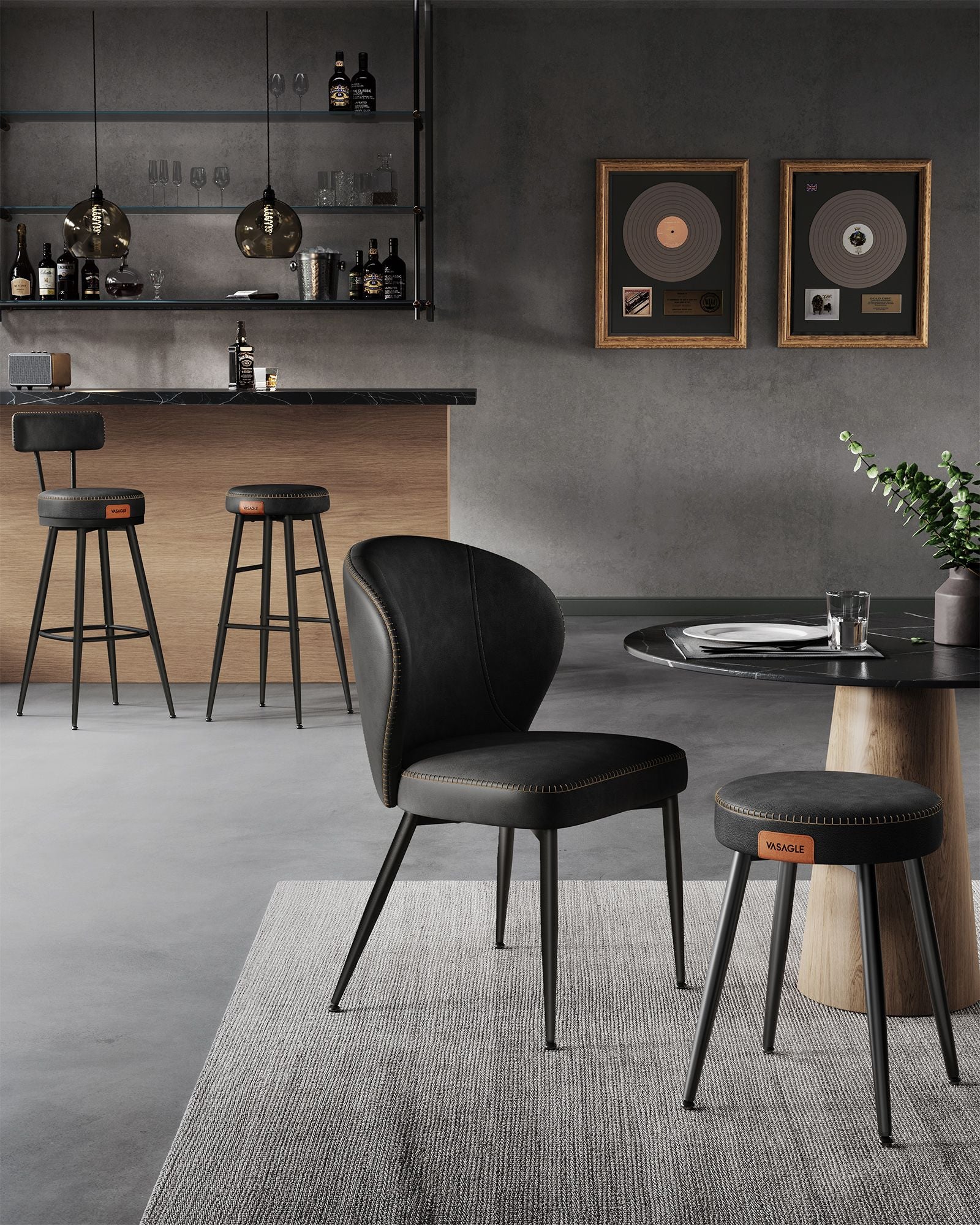 Barstoelen Set Van 2 Met Draaibare Rugleuning Inktzwart