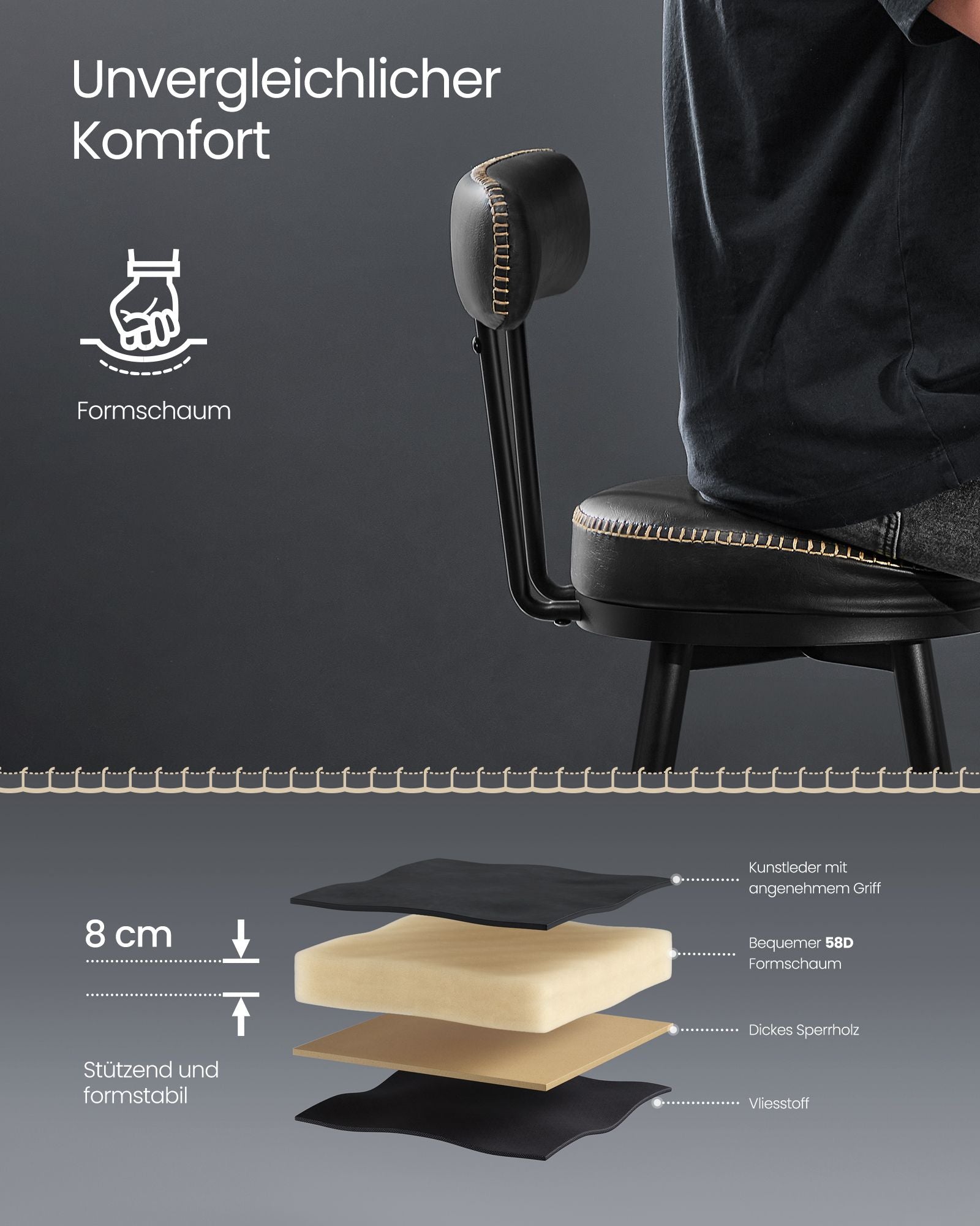 Barstoelen Set Van 2 Met Draaibare Rugleuning Inktzwart