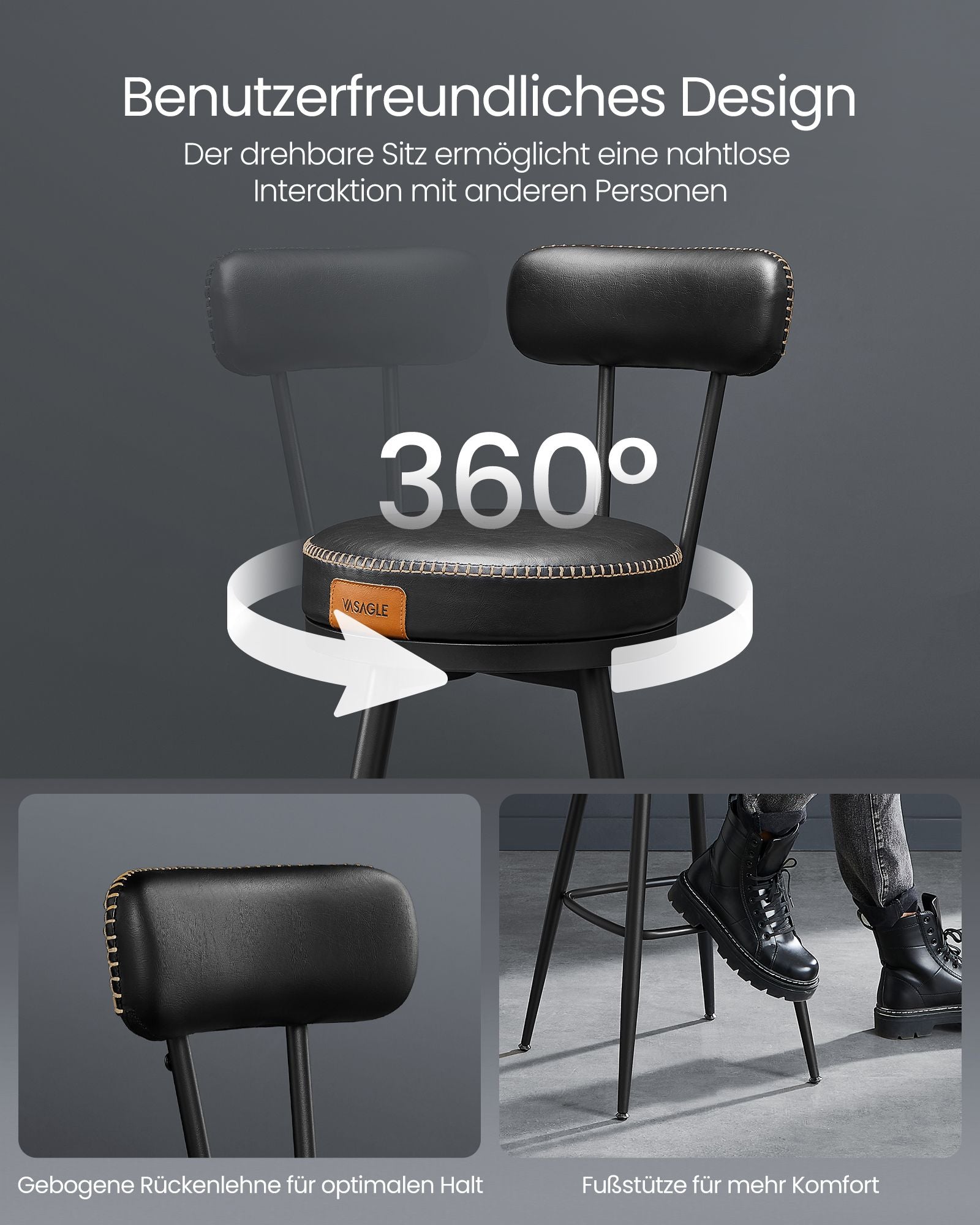 Barstoelen Set Van 2 Met Draaibare Rugleuning Inktzwart