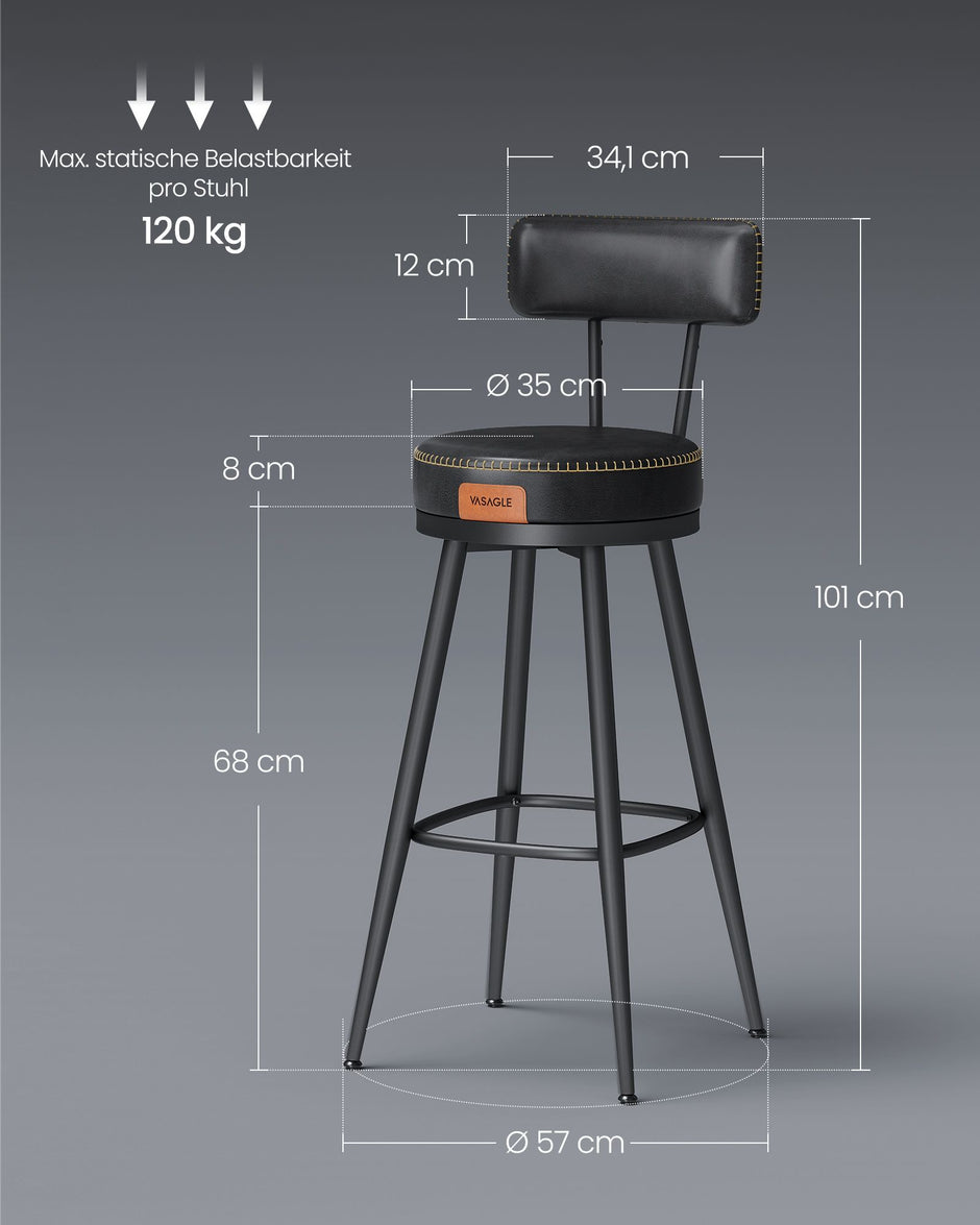Barstoelen Set Van 2 Met Draaibare Rugleuning Inktzwart