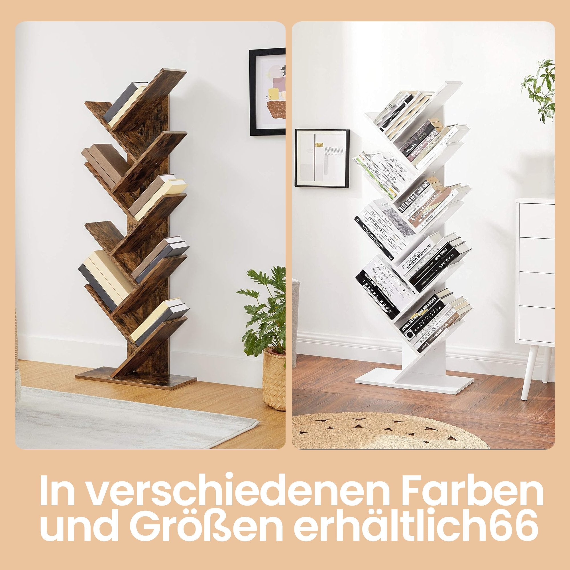 Boekenkast – 9 niveaus in boomvorm, ruimtebesparende hoekplank