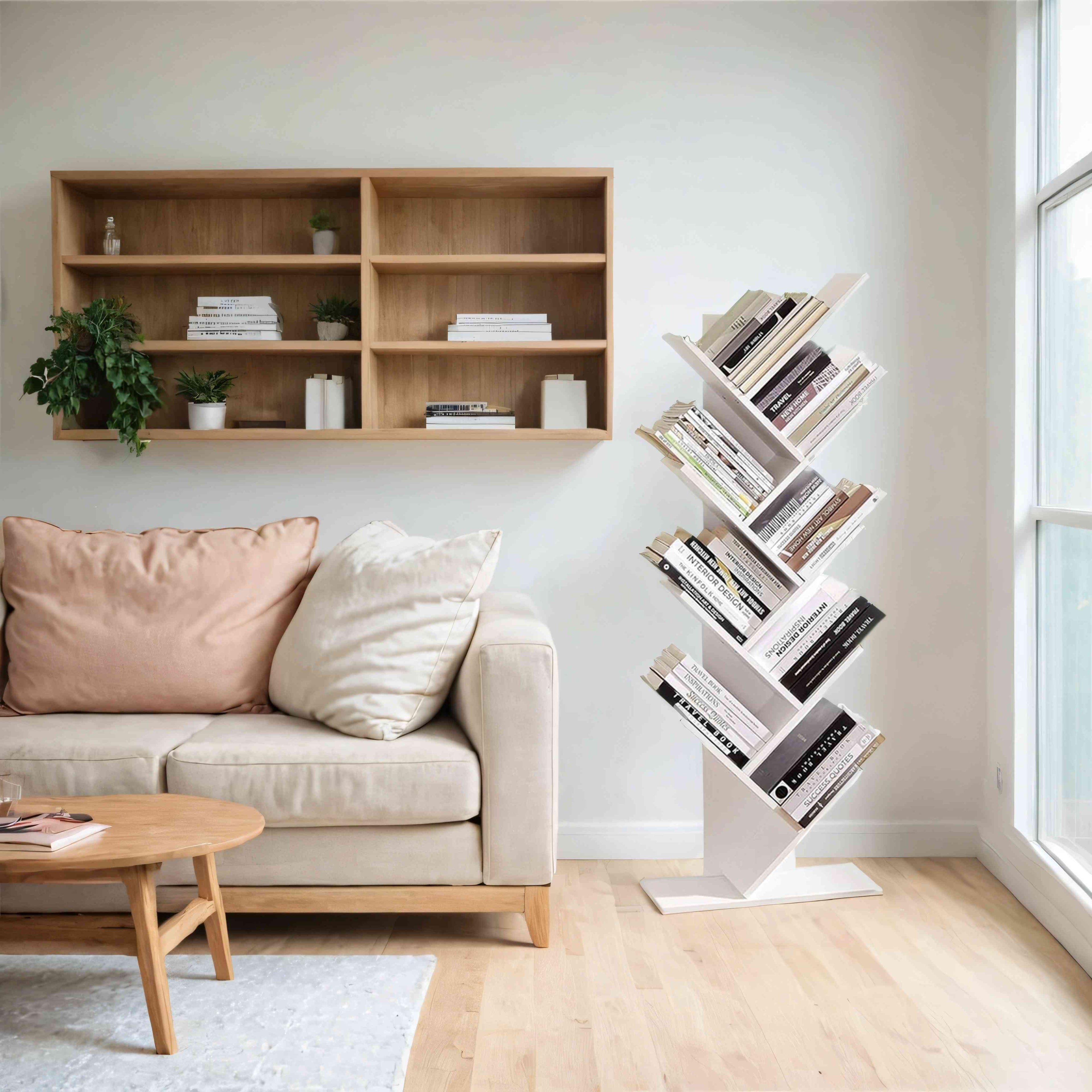 Boekenkast – 9 niveaus in boomvorm, ruimtebesparende hoekplank