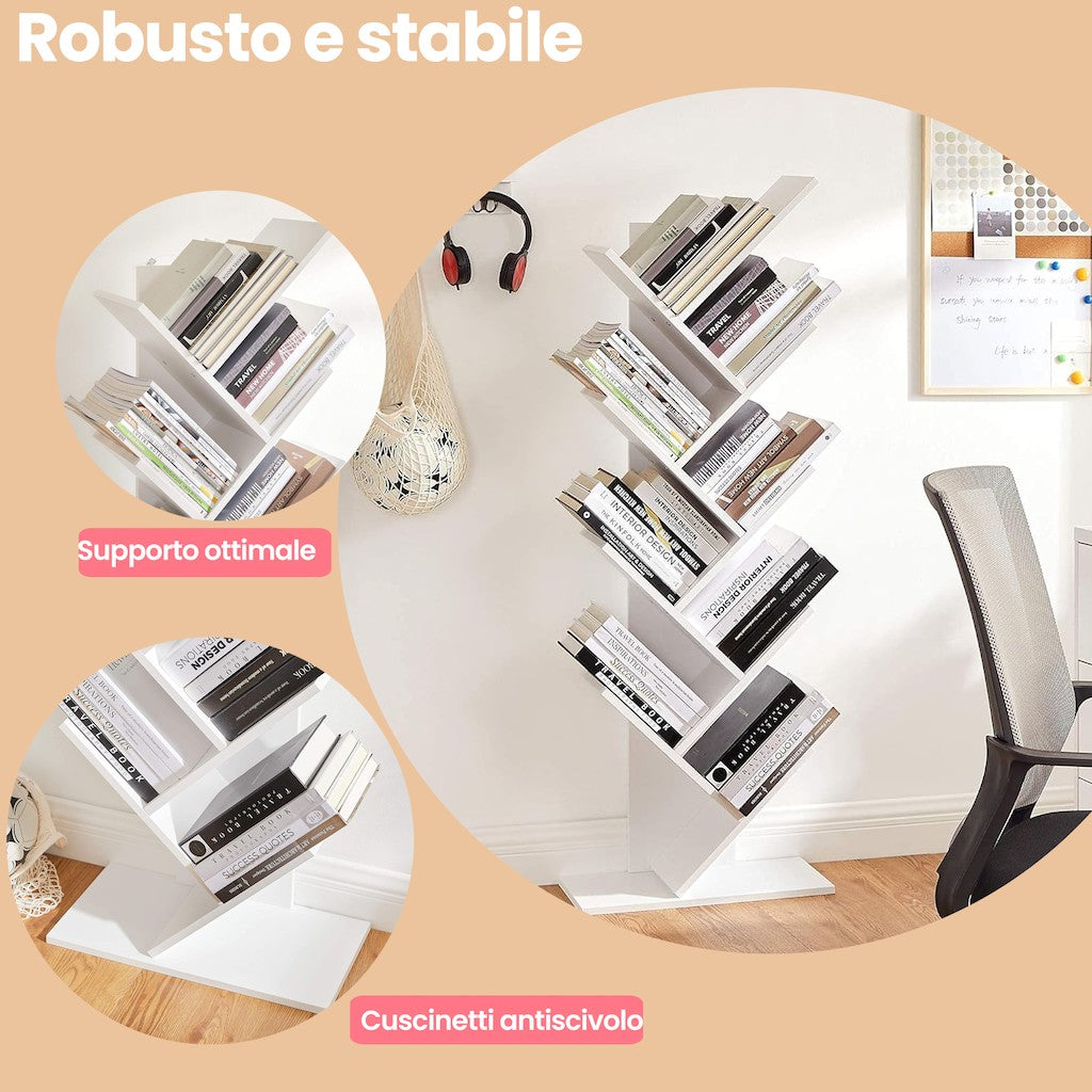 Boekenkast – 9 niveaus in boomvorm, ruimtebesparende hoekplank