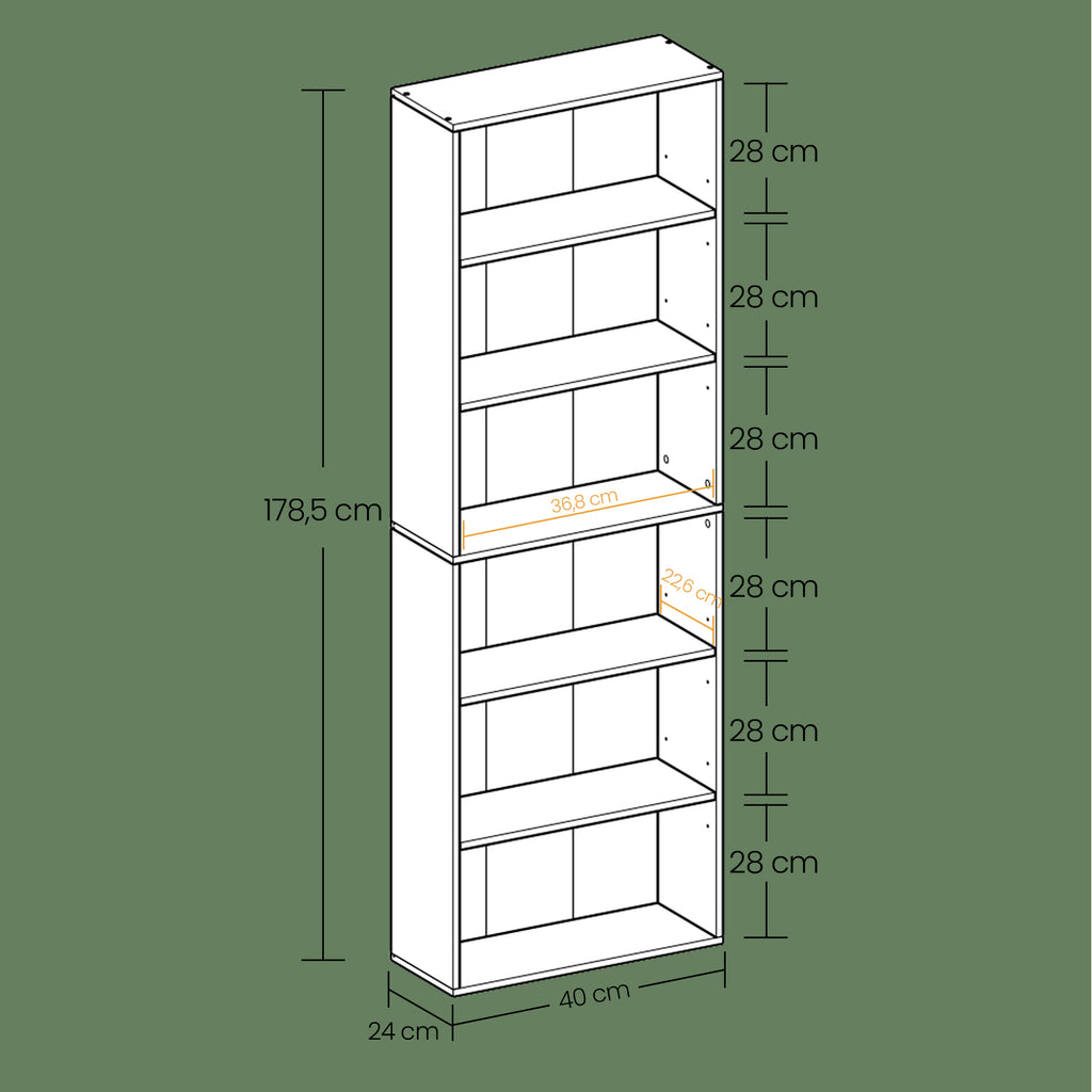 6-laags boekenkast in Scandinavische stijl, staande plank voor woonkamer