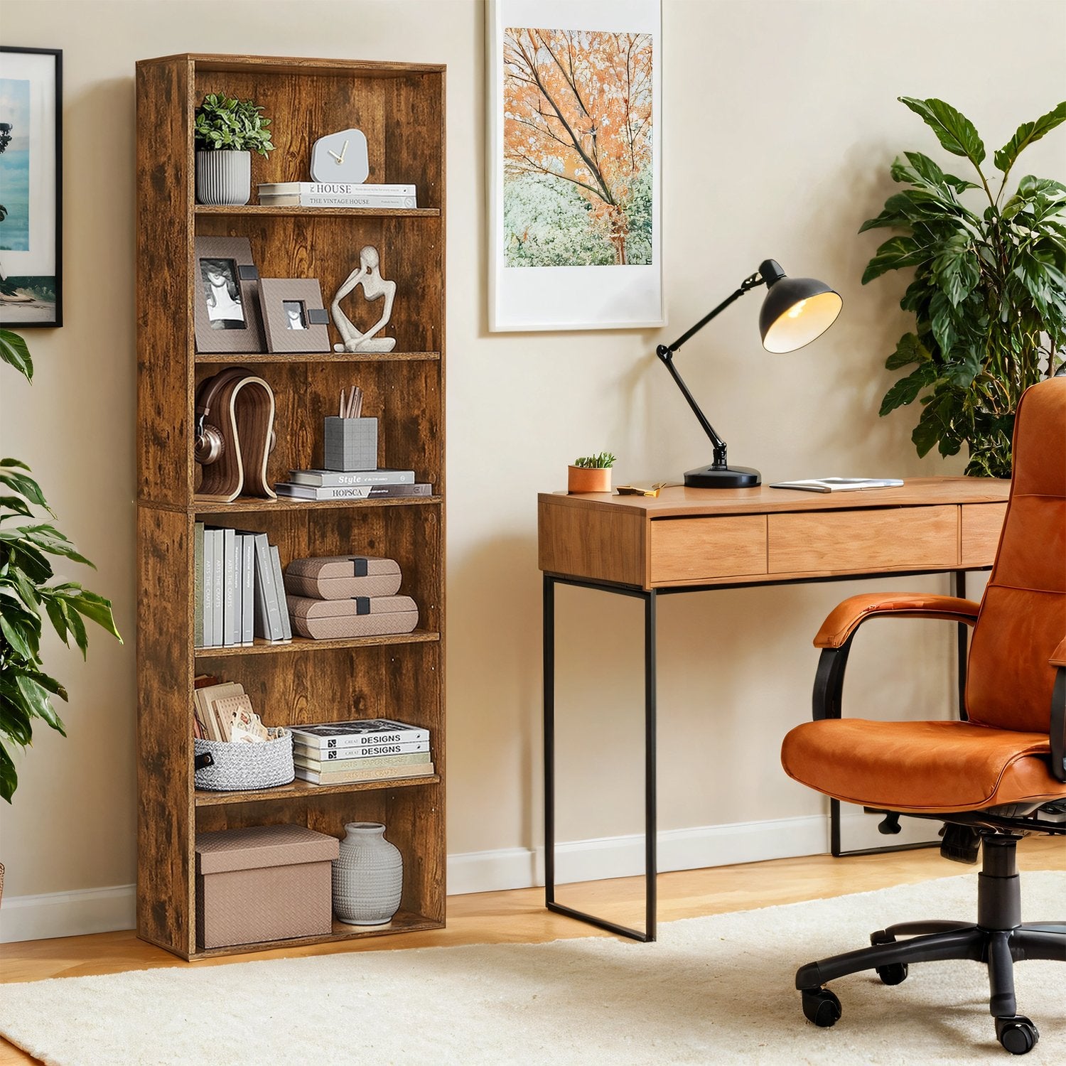 6-laags boekenkast in Scandinavische stijl, staande plank voor woonkamer