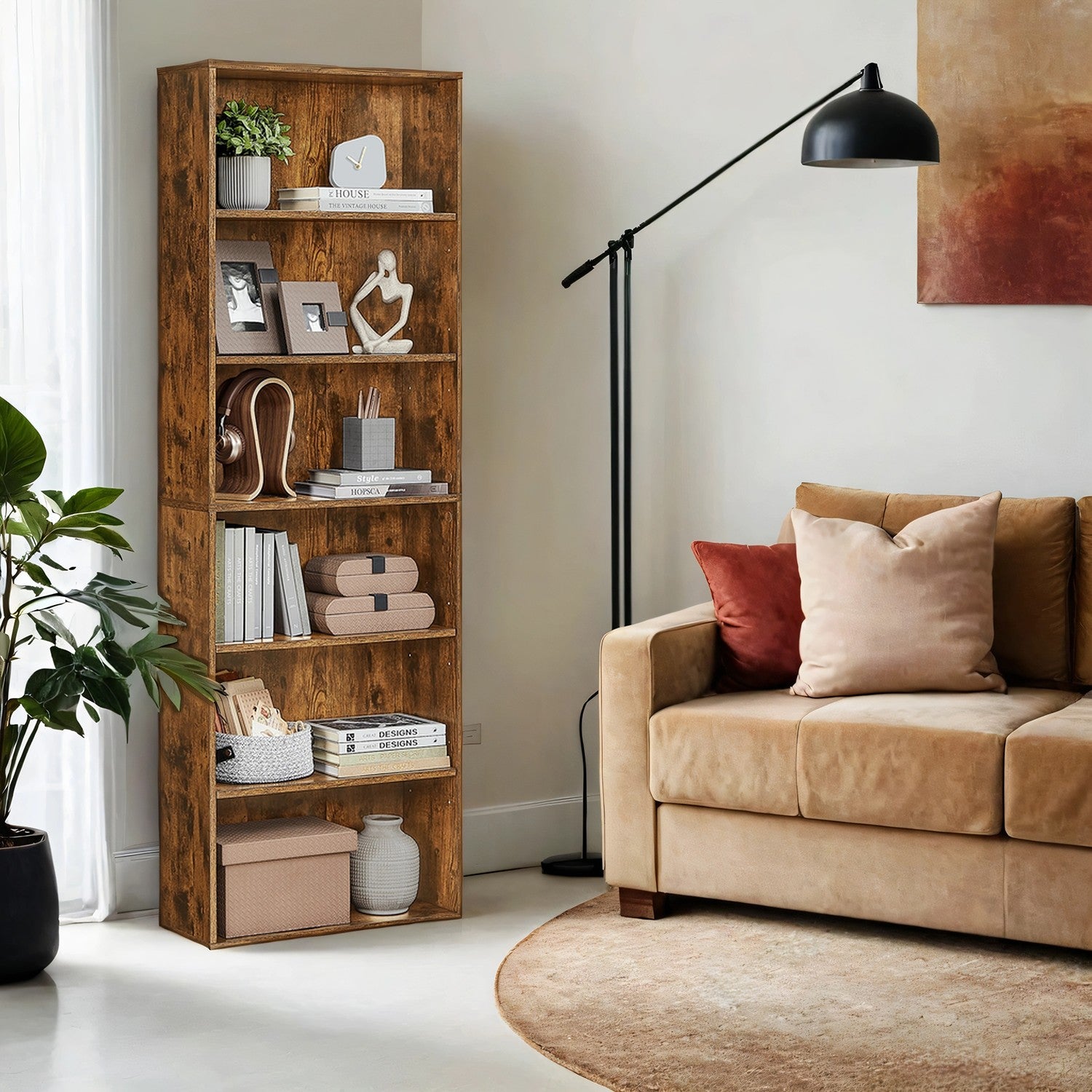 6-laags boekenkast in Scandinavische stijl, staande plank voor woonkamer