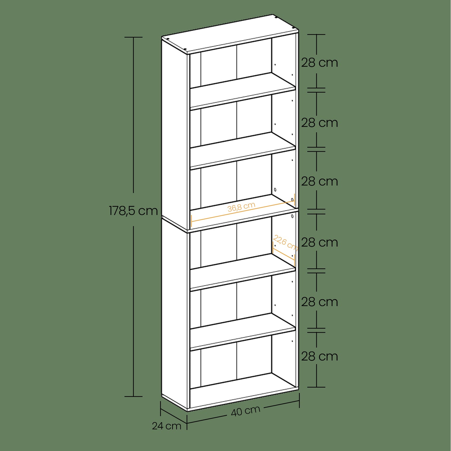 6-laags boekenkast in Scandinavische stijl, staande plank voor woonkamer