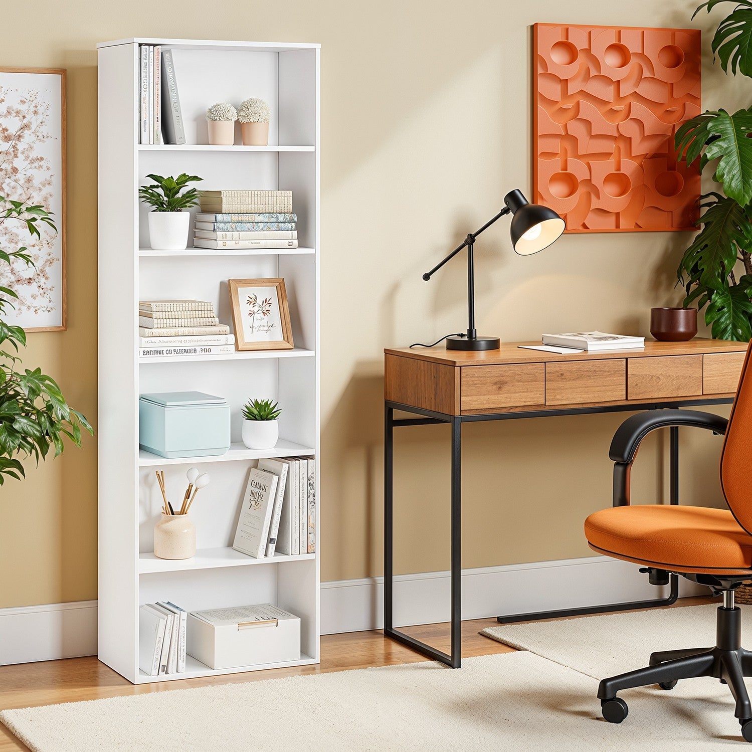 6-laags boekenkast in Scandinavische stijl, staande plank voor woonkamer