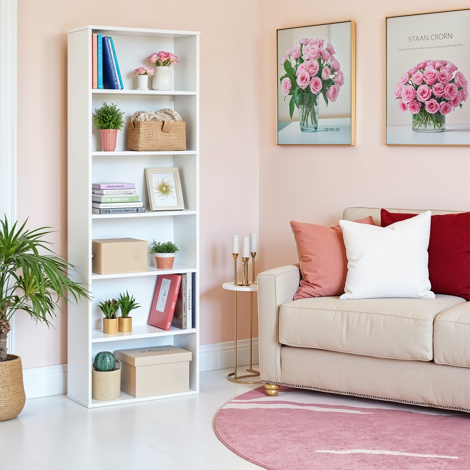 6-laags boekenkast in Scandinavische stijl, staande plank voor woonkamer