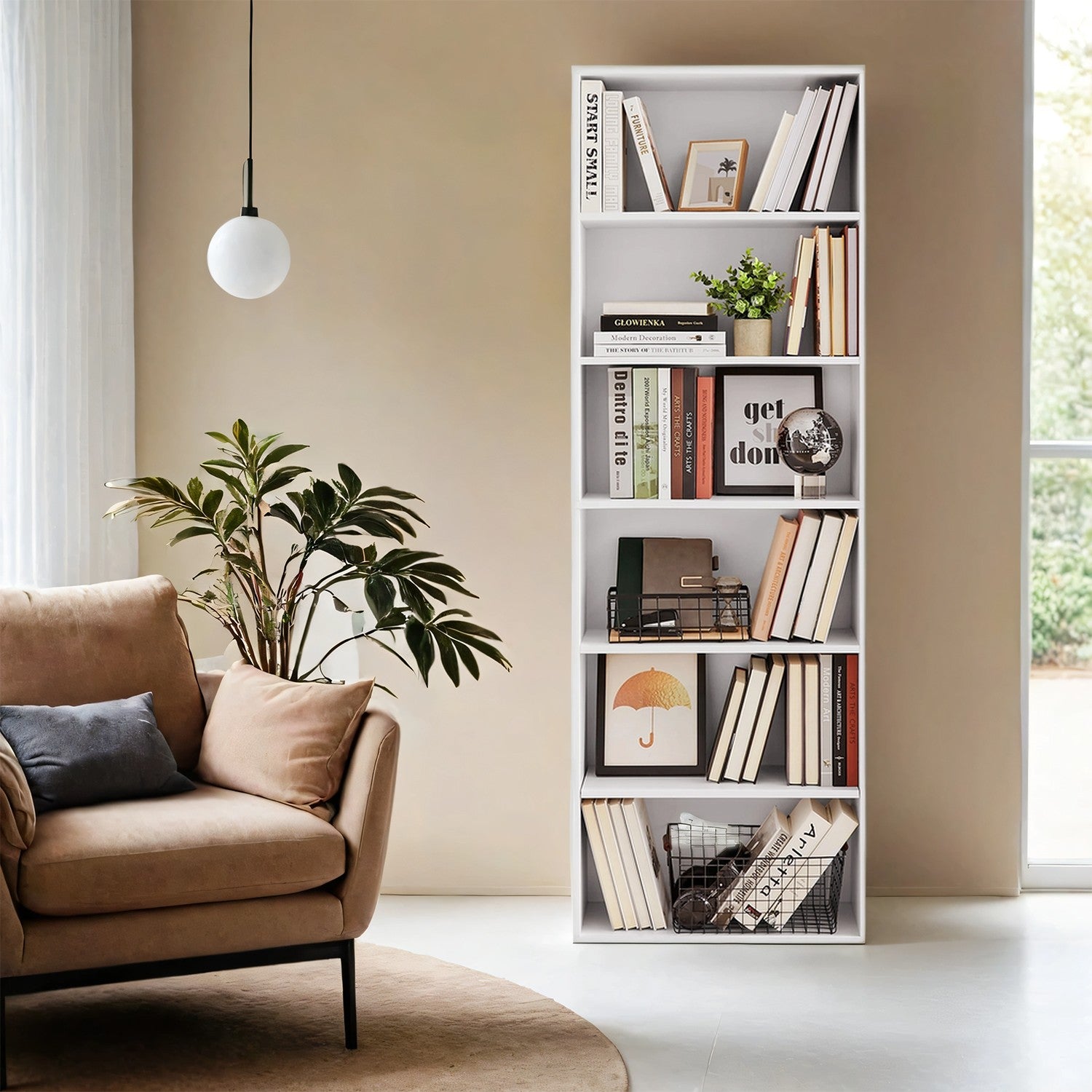 6-laags boekenkast in Scandinavische stijl, staande plank voor woonkamer