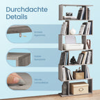Boekenkast met 6 niveaus, vrijstaande plank, kantoorplank voor presentatie