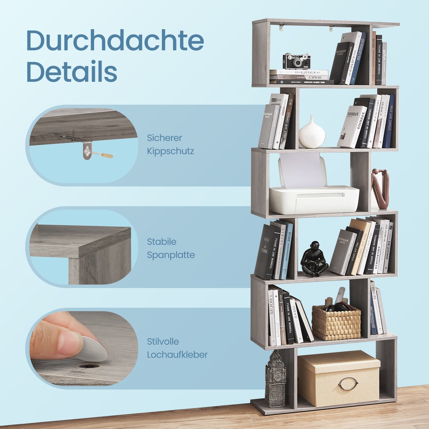 Boekenkast met 6 niveaus, vrijstaande plank, kantoorplank voor presentatie