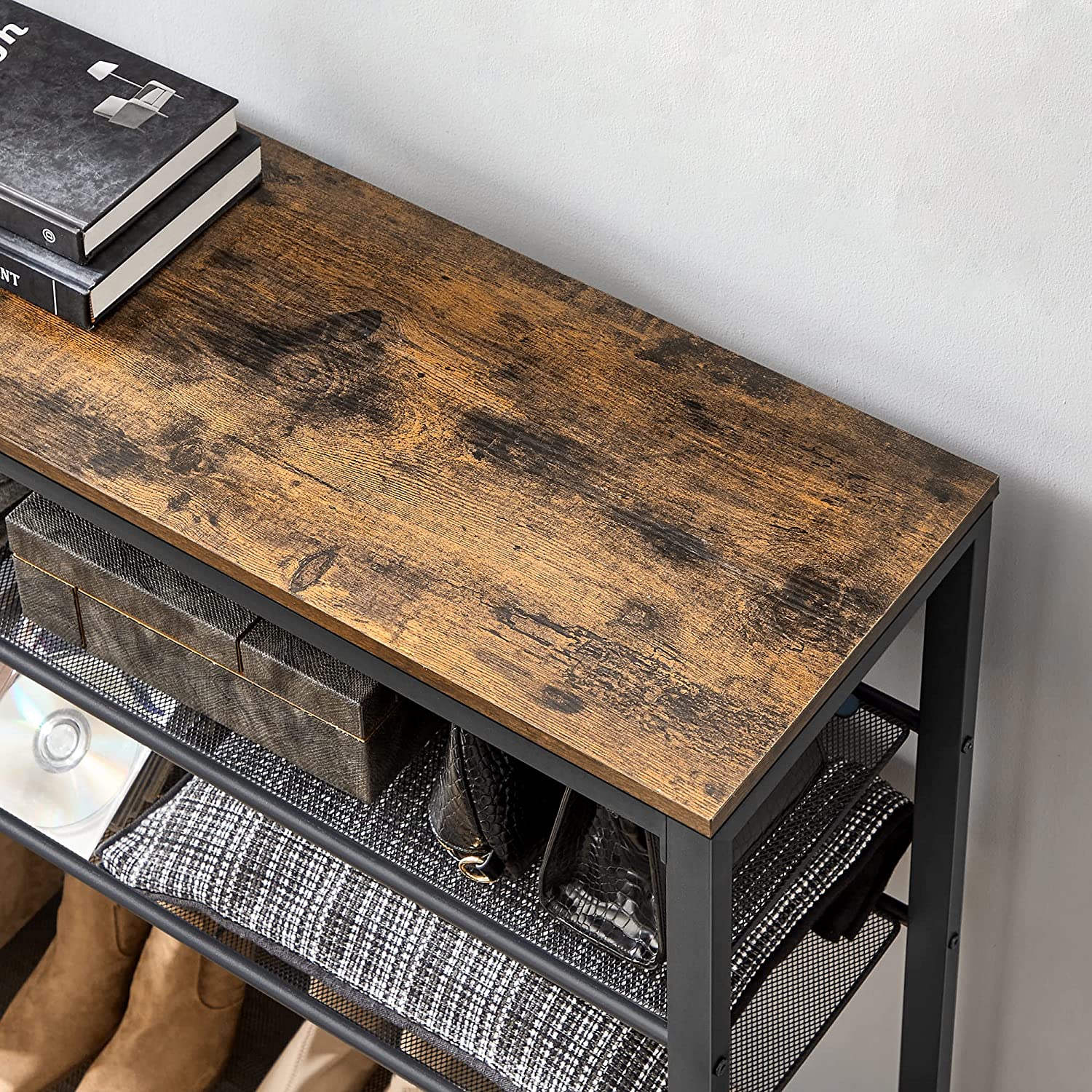 Schoenenrek – Ruimtebesparend ontwerp – Vintage bruin-zwart