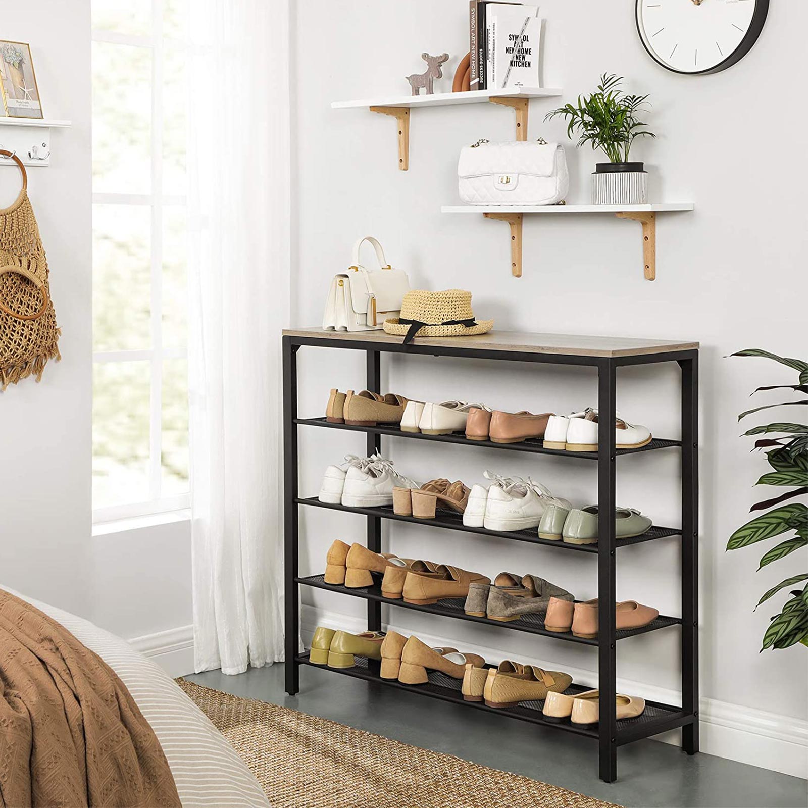 Schoenenrek – 4 Open planken – Houten oppervlak – Voor tassen en decoratie