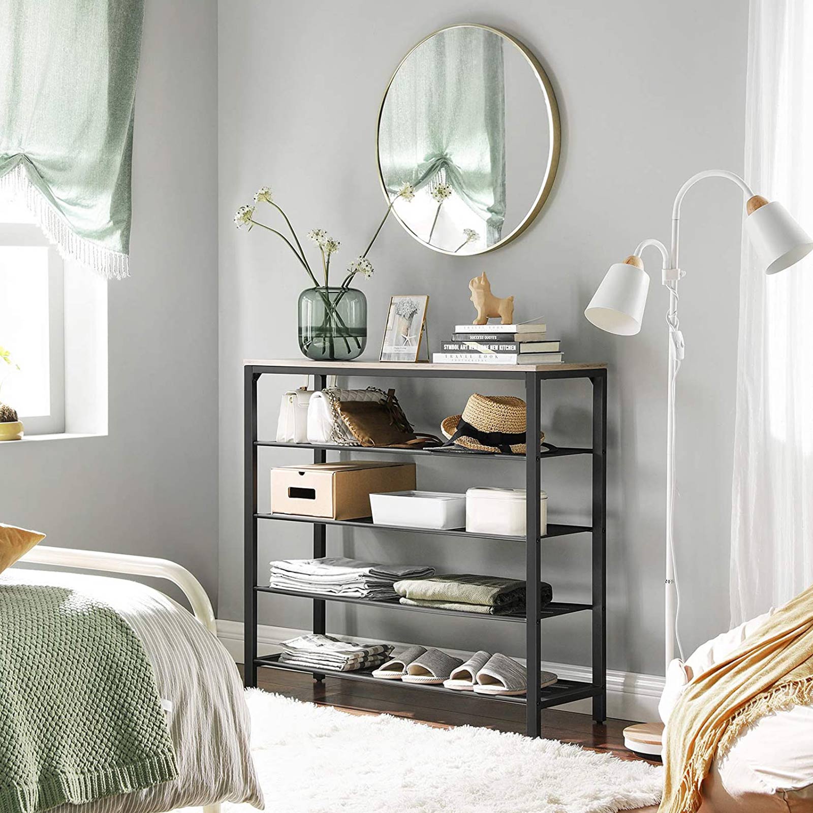 Schoenenrek – 4 Open planken – Houten oppervlak – Voor tassen en decoratie