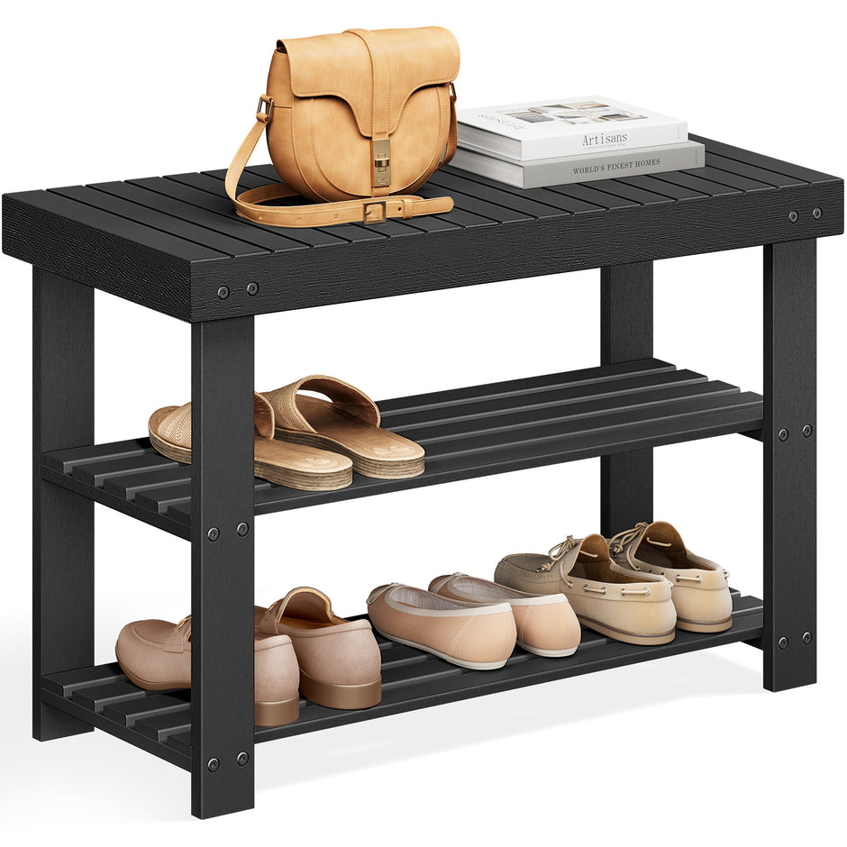 Schoenenbank - Bamboe - 3 Planken - 70 cm - Zwart