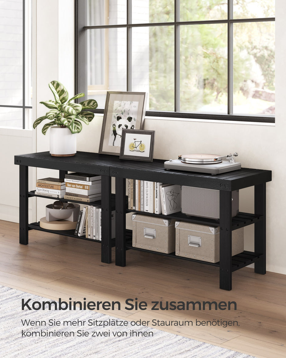 Schoenenbank - Bamboe - 3 Planken - 70 cm - Zwart