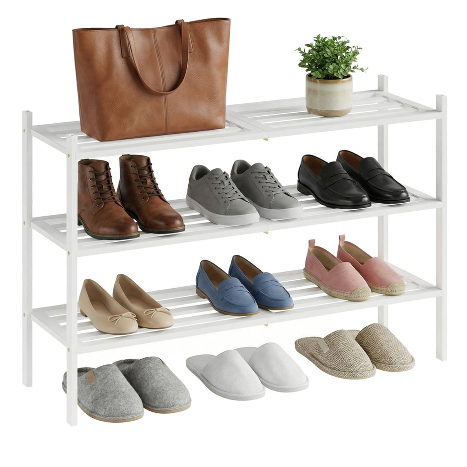 Schoenenrek - 25 x 70 x 51,5 cm - Stapelbaar - Bamboe - Wit - Max. draagkracht 30 kg