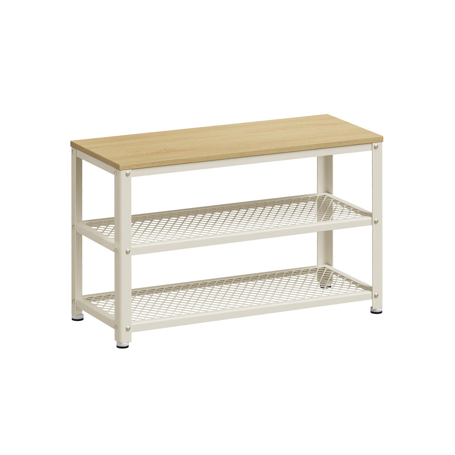 Schoenenbank – 2 planken – Voor 6-8 paar schoenen– Greige met zwarte accenten