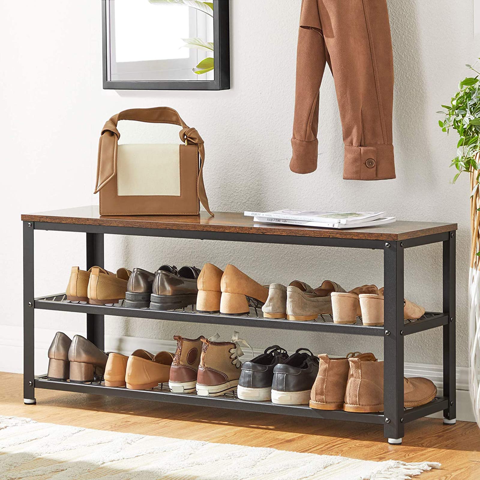 Schoenenbank – 2 Planken – Stevig Stalen Frame – Voor 8-10 Paar Schoenen