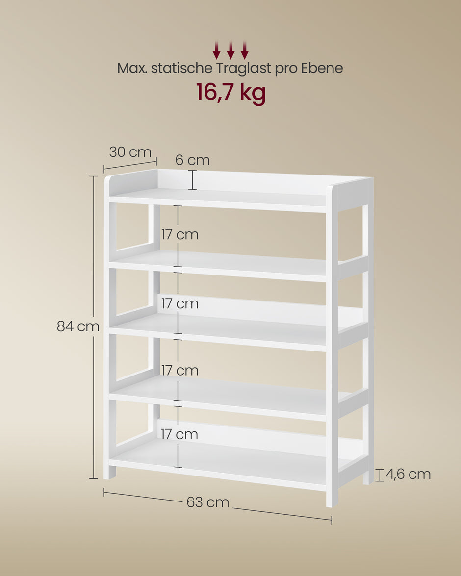 Schoenenrek – 5 Niveaus – Met Bovenplank – 63 cm – Wolkenwit