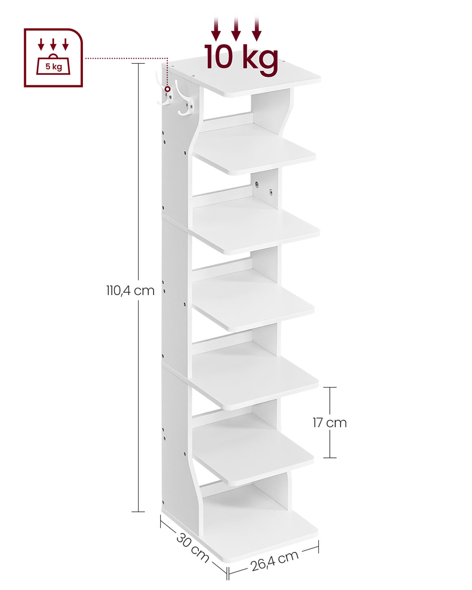 Schoenenrek – 6 niveaus – Ruimtebesparend ontwerp – Wit – 110,4 cm hoog