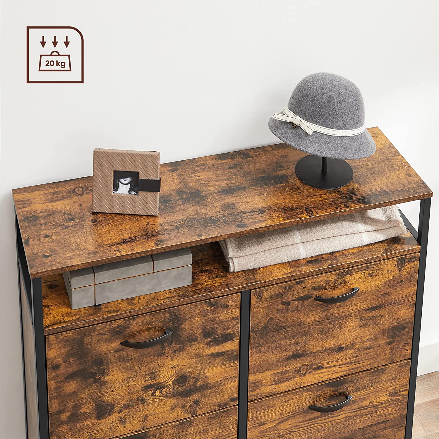 Schoenenkast – 4 kleppen – Industrieel – Bruin / Zwart