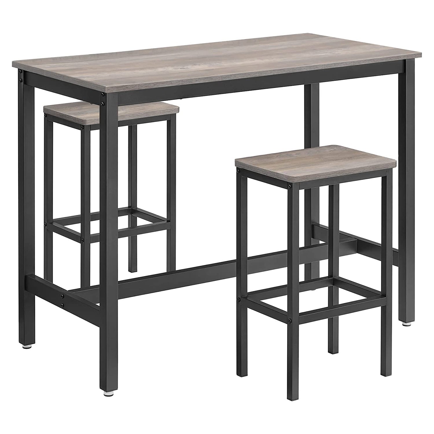 Bartafel - Hoge keukentafel met 2 barkrukken - Metalen frame - Grijs/Zwart