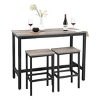 Bartafel - Hoge keukentafel met 2 barkrukken - Metalen frame - Grijs/Zwart