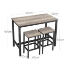 Bartafel - Hoge keukentafel met 2 barkrukken - Metalen frame - Grijs/Zwart