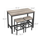 Bartafel - Hoge keukentafel met 2 barkrukken - Metalen frame - Grijs/Zwart