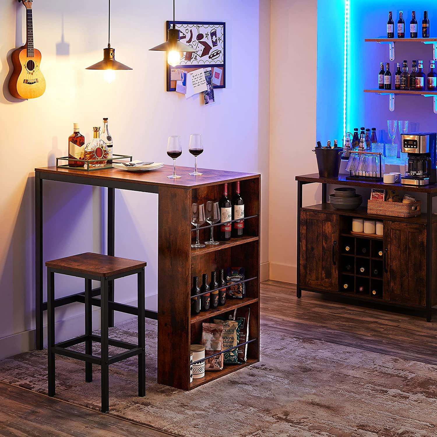 Bartafel - Keukentafel - Eettafel - Met 3 open vakken - 110 x 60 x 100 cm - Bruin