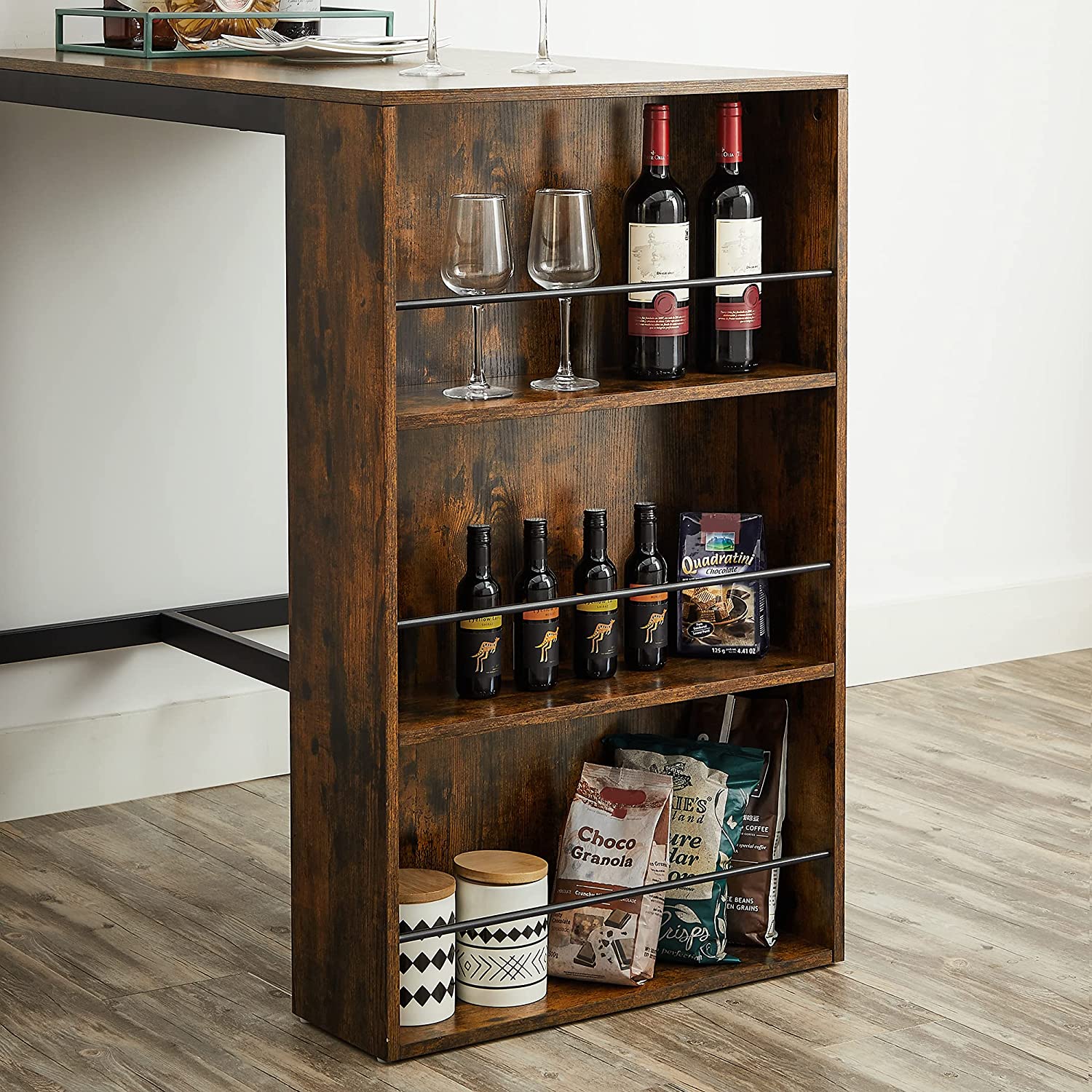 Bartafel - Keukentafel - Eettafel - Met 3 open vakken - 110 x 60 x 100 cm - Bruin