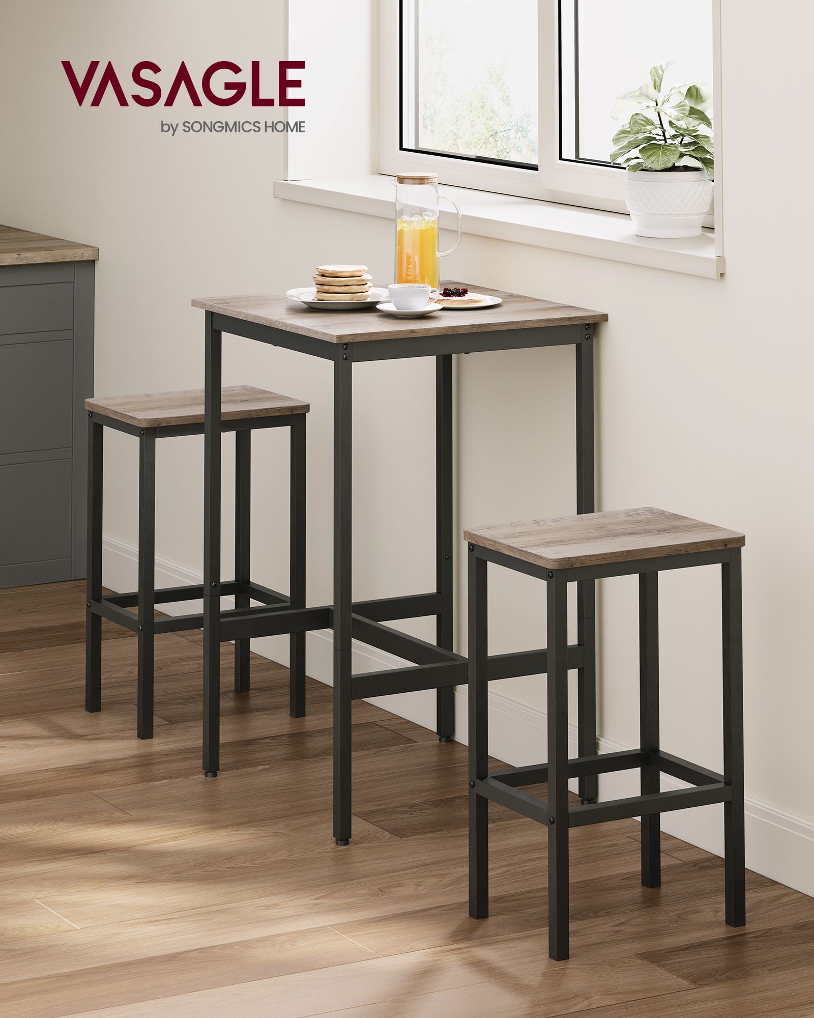 Bartafel – met 2 stoelen – keuken – greige gevlekt-inktzwart