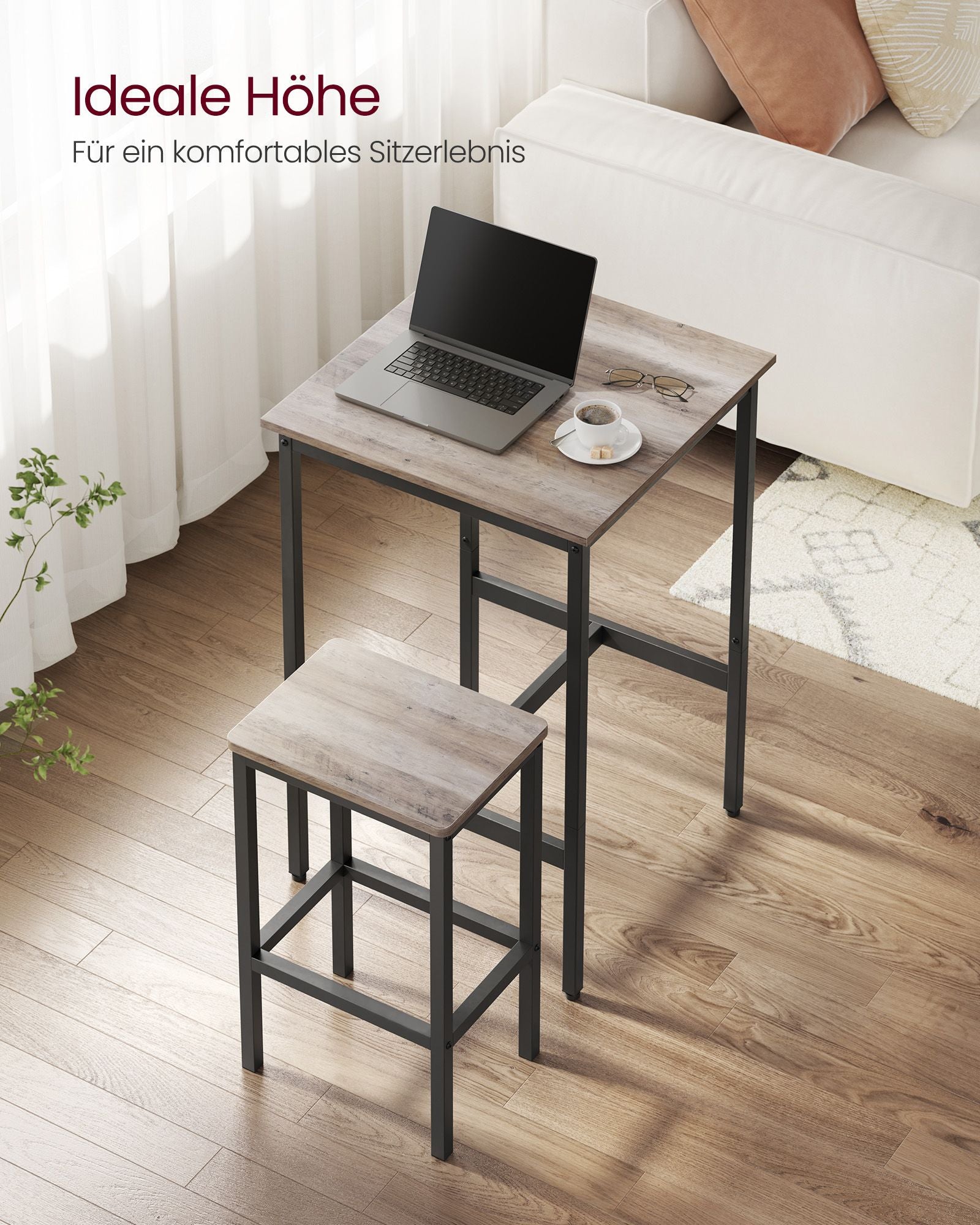Bartafel – met 2 stoelen – keuken – greige gevlekt-inktzwart