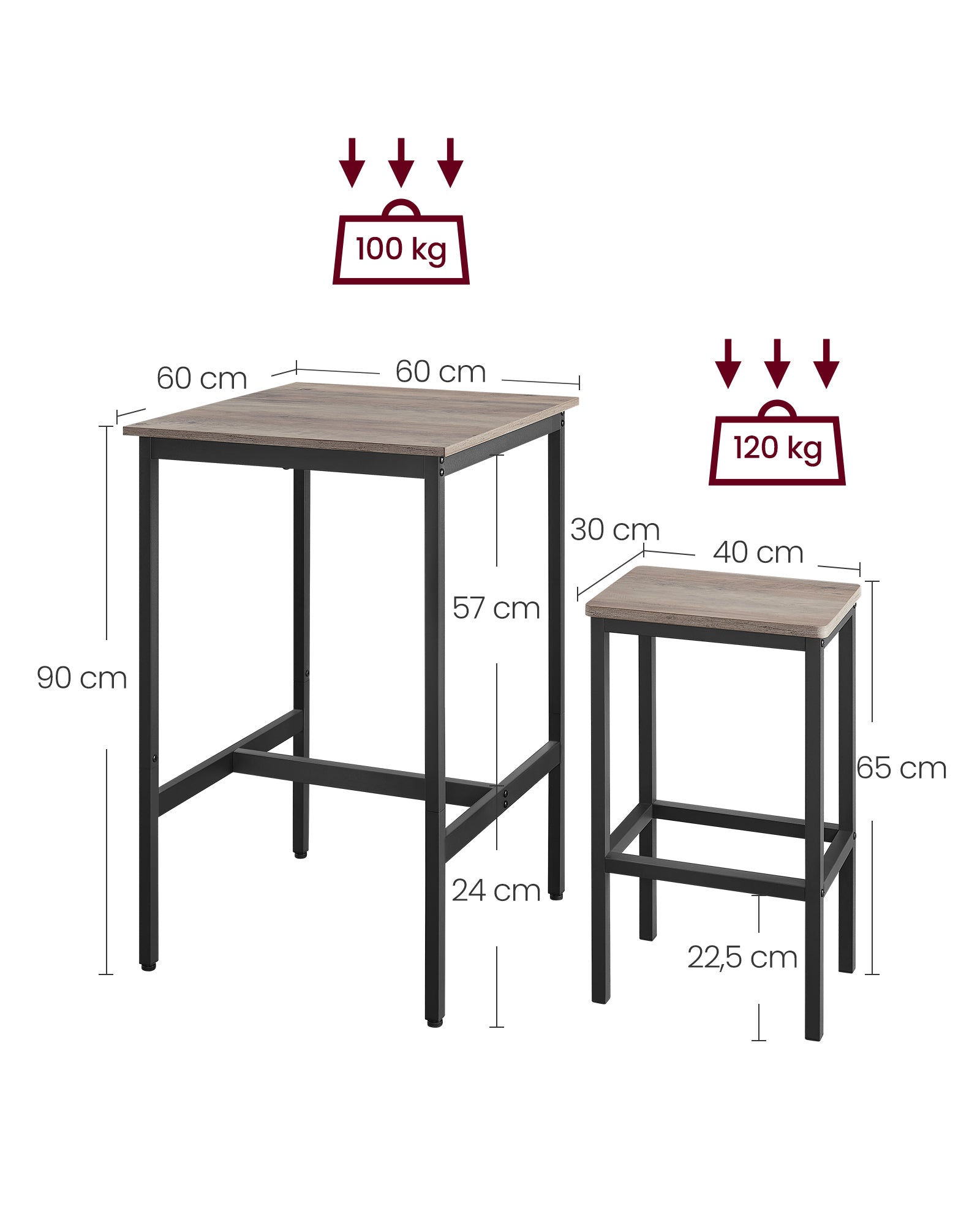 Bartafel – met 2 stoelen – keuken – greige gevlekt-inktzwart