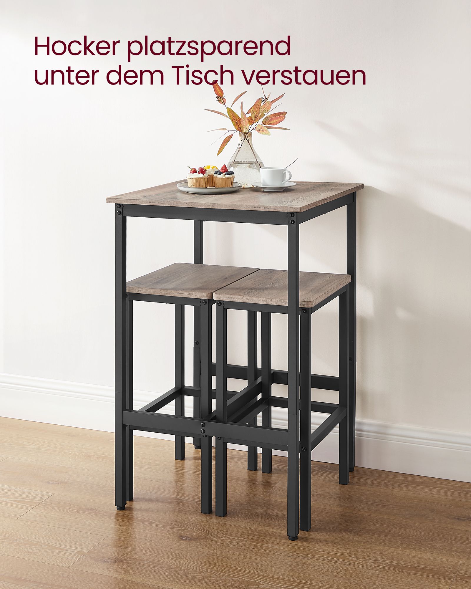 Bartafel – met 2 stoelen – keuken – greige gevlekt-inktzwart