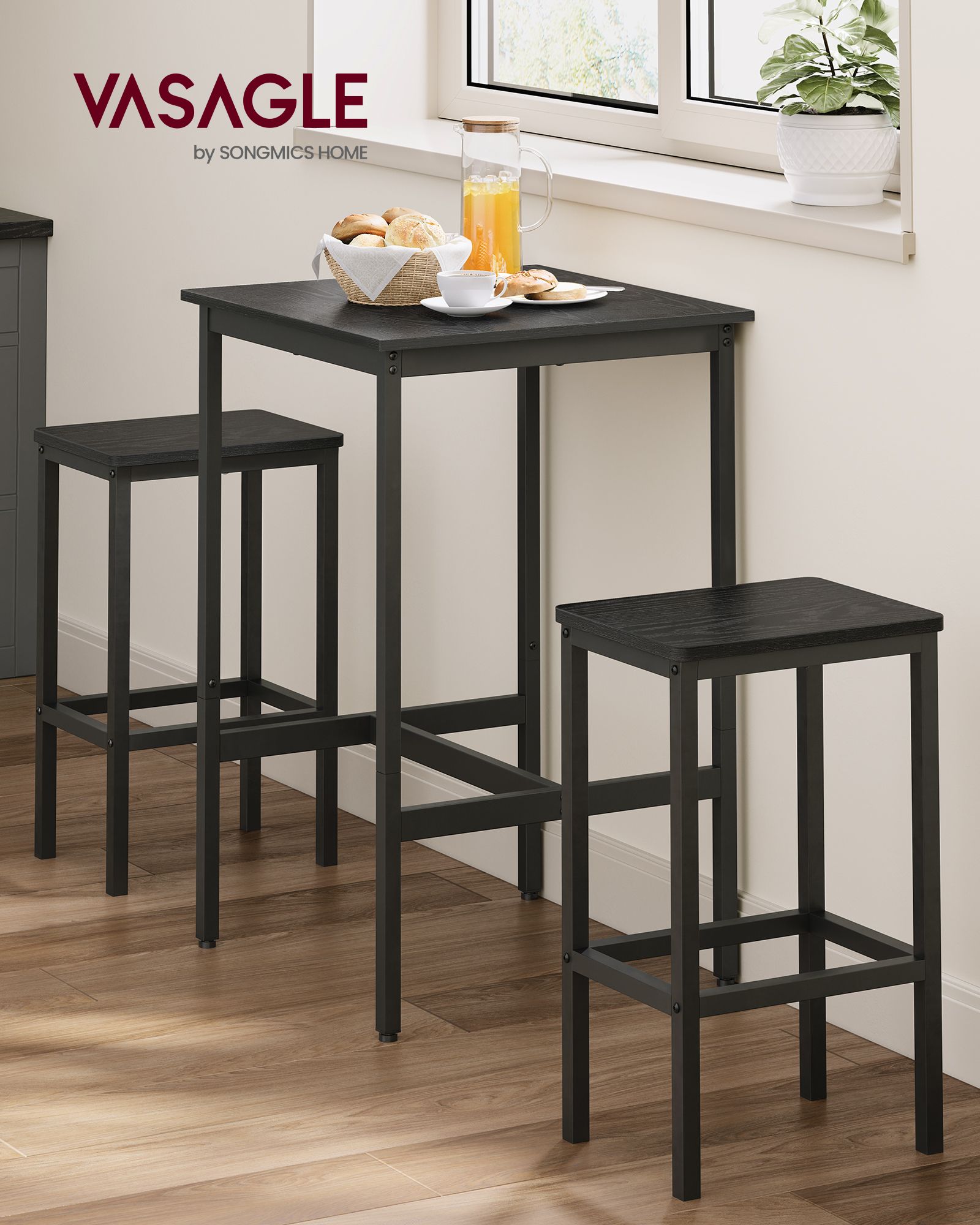 Bartafel met 2 stoelen – keuken – ebbenhout zwart-inktzwart