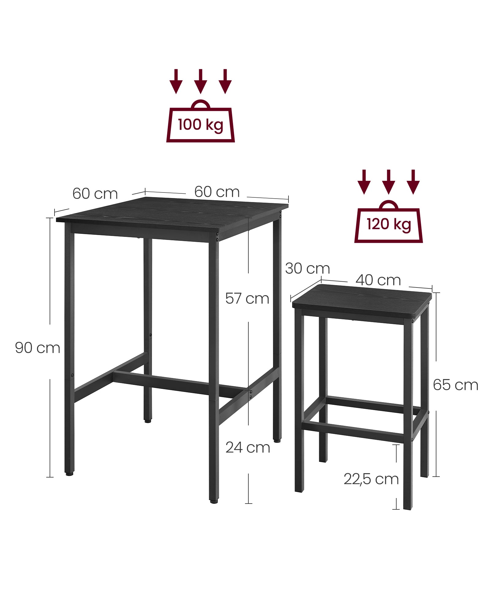 Bartafel met 2 stoelen – keuken – ebbenhout zwart-inktzwart