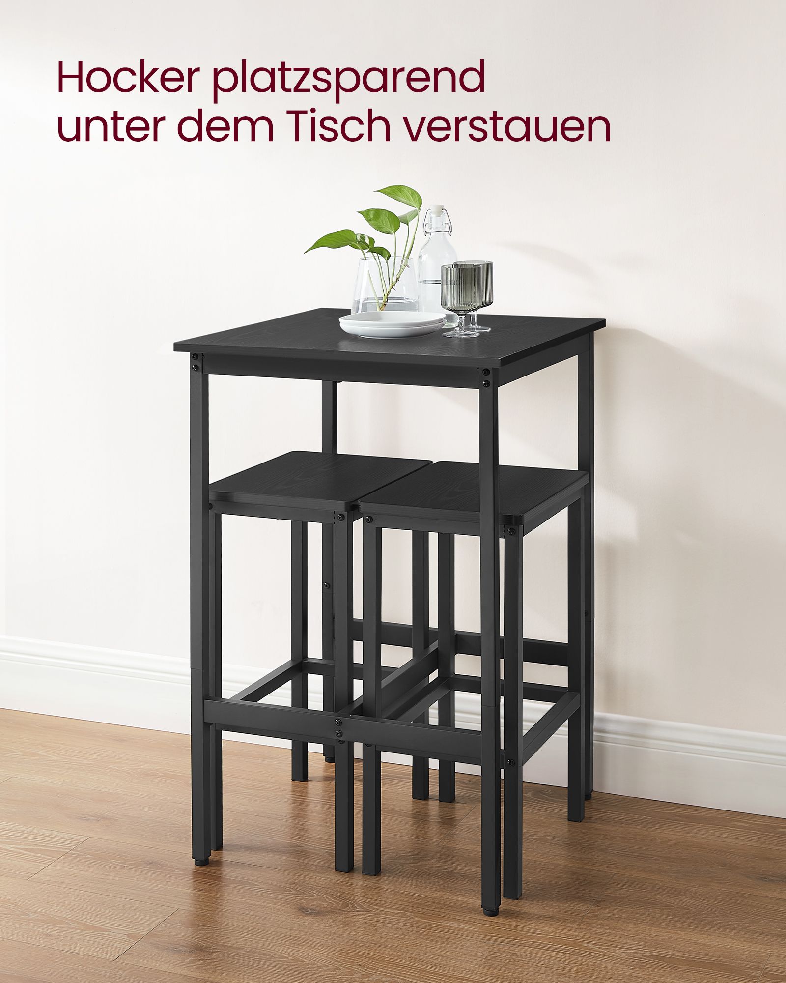 Bartafel met 2 stoelen – keuken – ebbenhout zwart-inktzwart